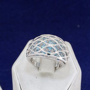 10k Solid White Gold Wide Dome Overlapping Openwork Round Topaz Ring Size 7.25